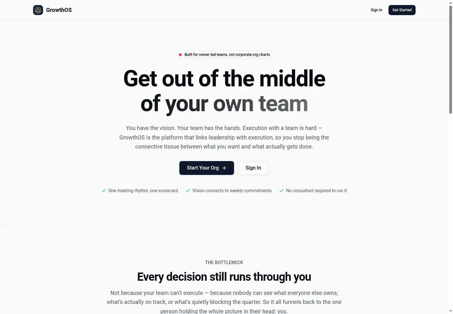Screenshot of the GrowthOS public homepage
