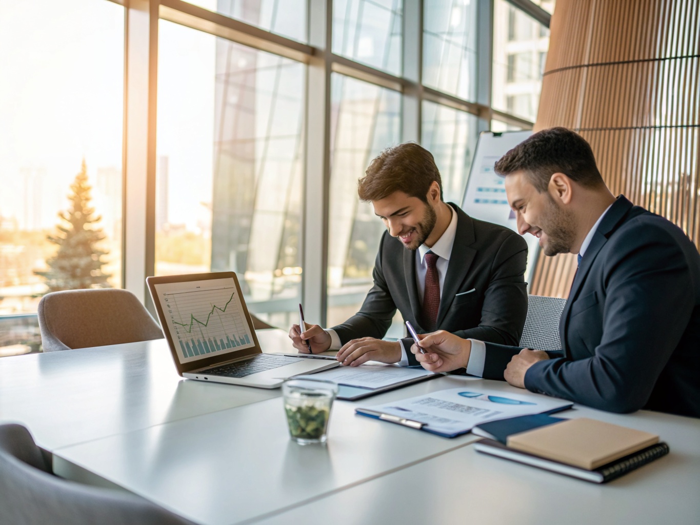 Financial advisor and business owner reviewing strategy together