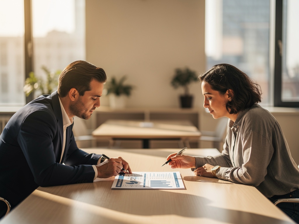 Consultant and business owner working through a strategy plan together