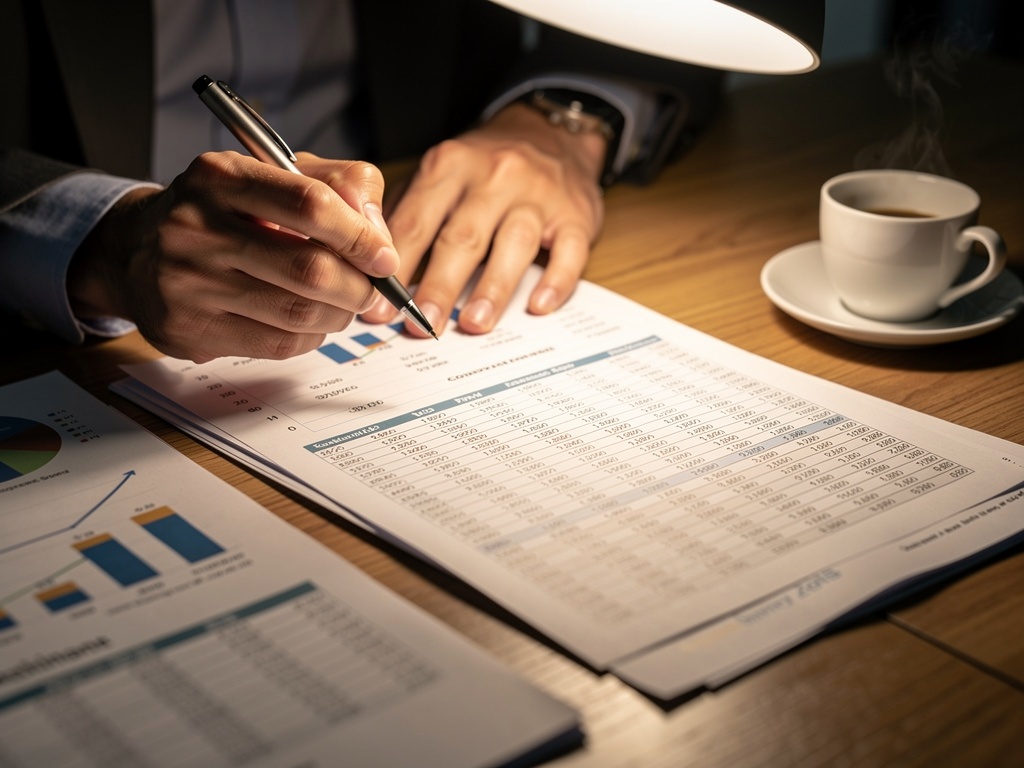 Business owner reviewing financial reports