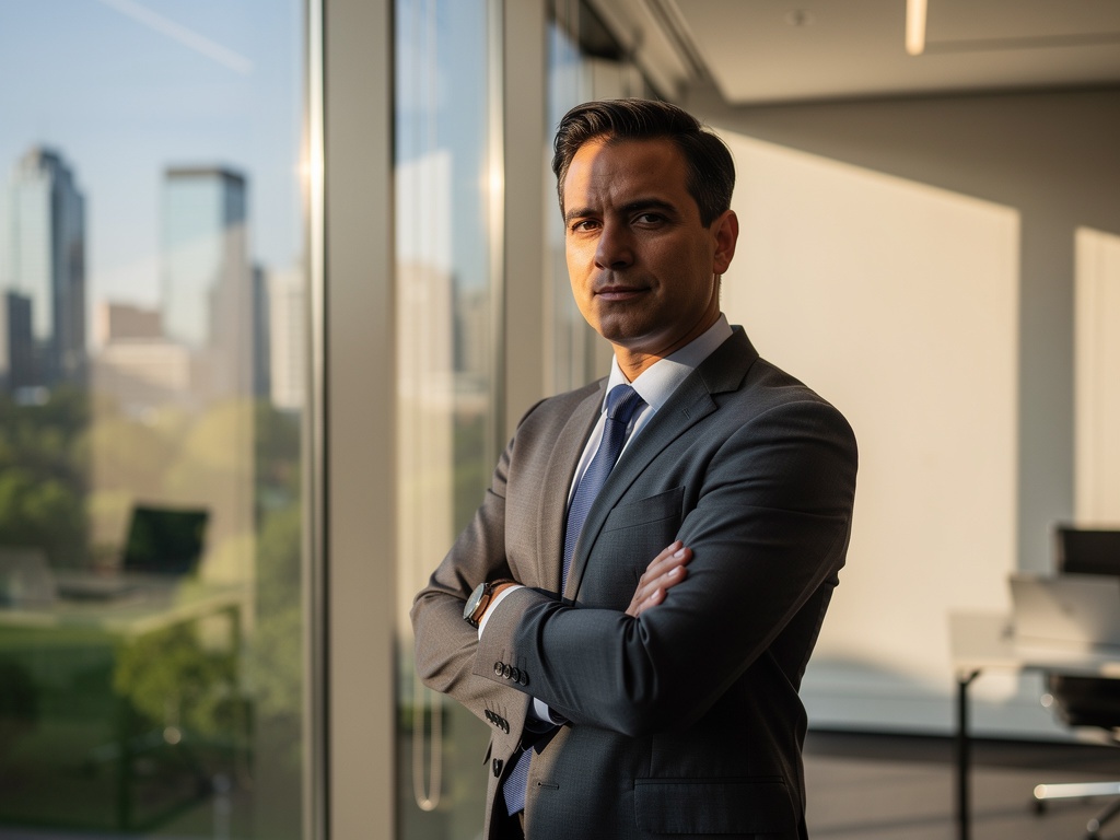 Business owner thinking strategically, looking out window